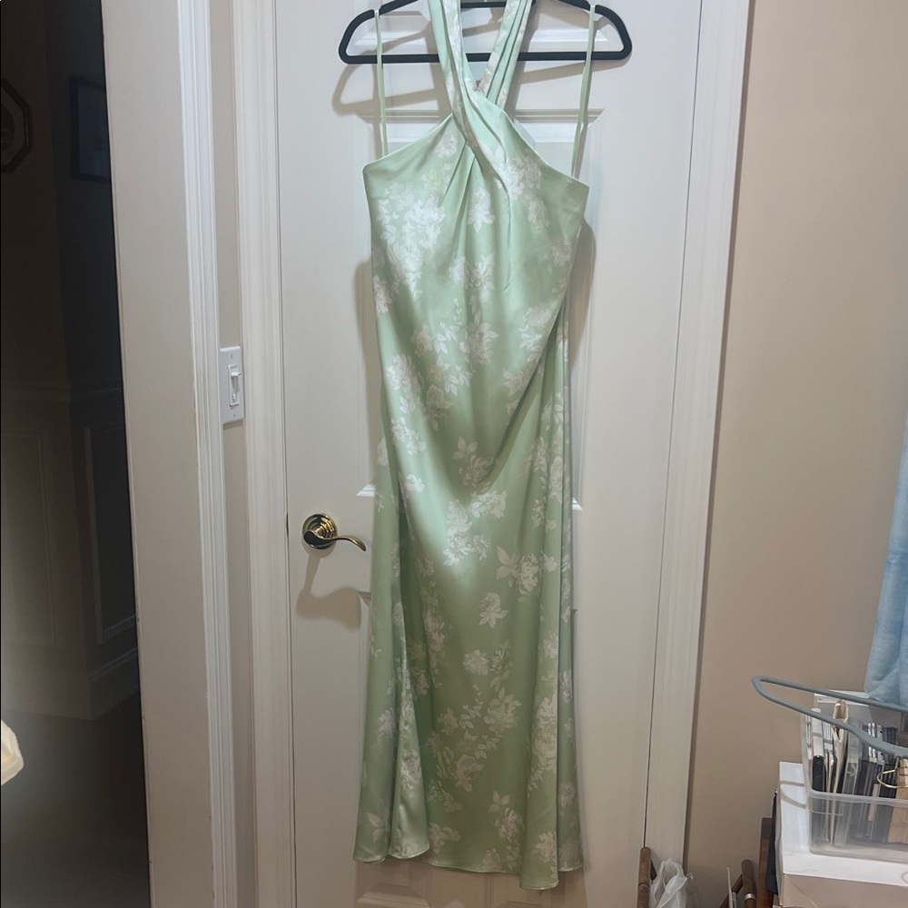 BHLDN Mint Floral Halter Maxi Dress